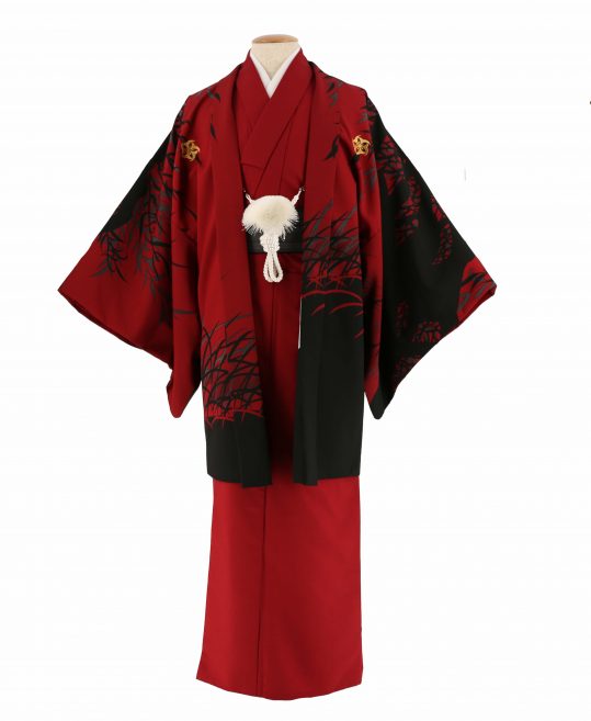 紋付袴レンタル・成人式・結婚式・卒業式|赤　紫の虎に黒の笹[身長177cm対応]No.319